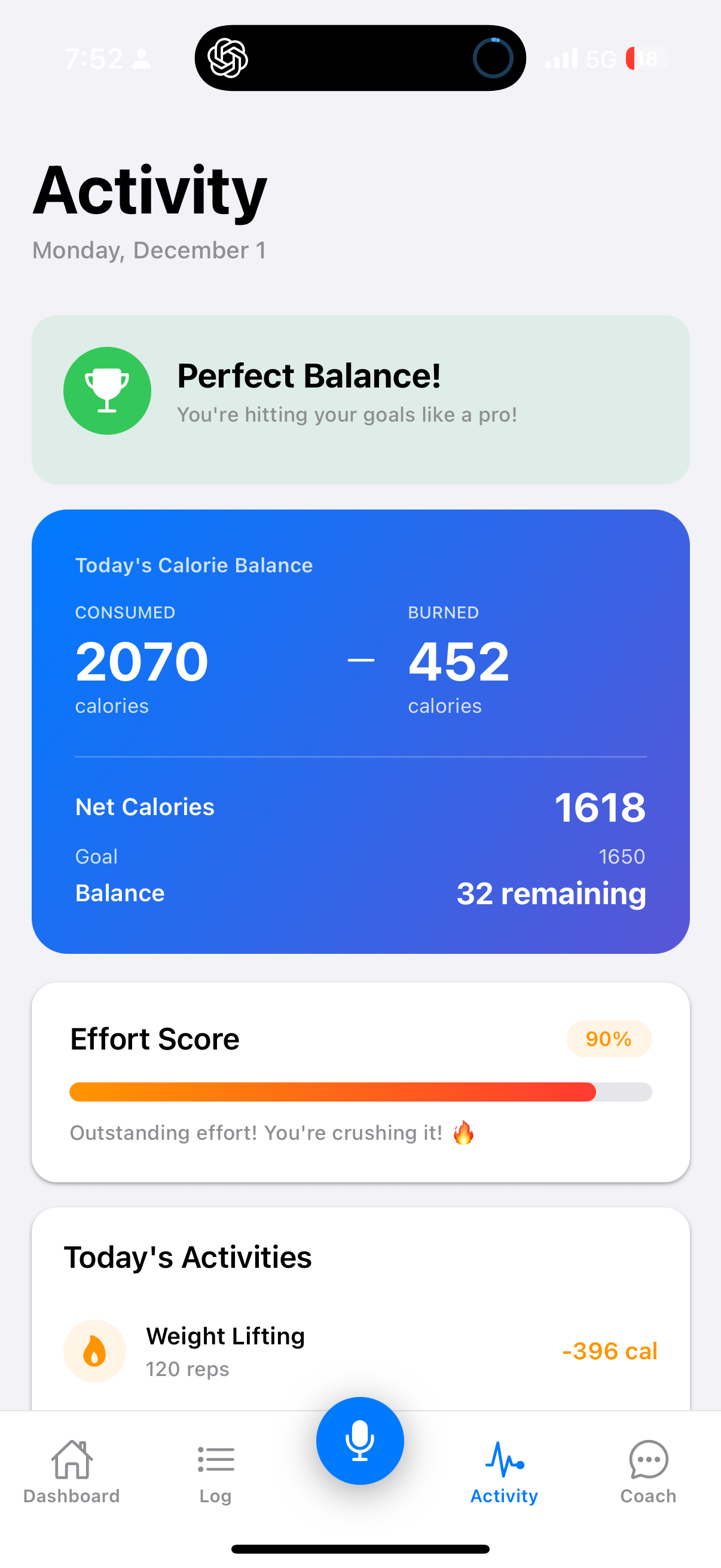 Activity tracking view